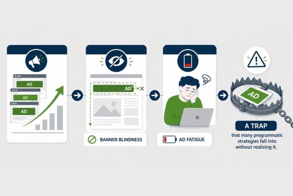  Image showing the trap of banner blindness and ad fatigue caused by brands.