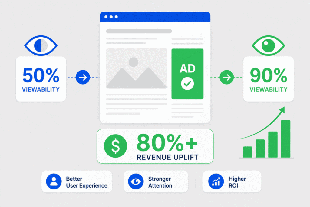 Infographic showing revenue uplift based on viewability increase.