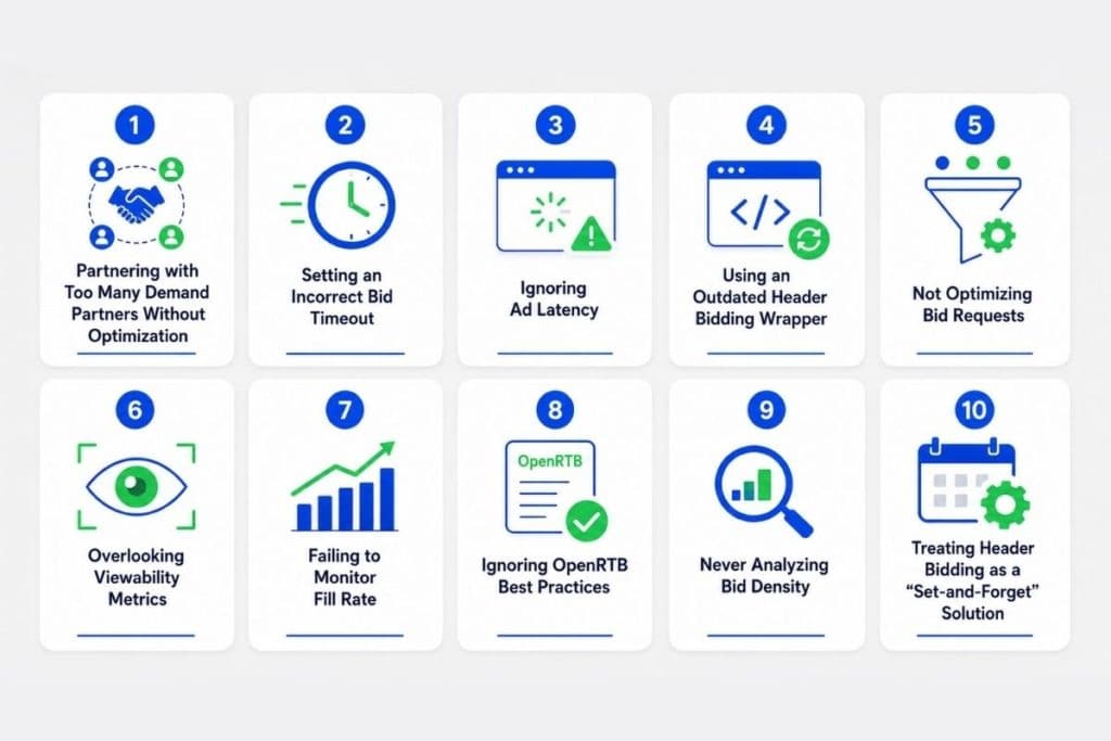  Infographic of 10 common header bidding mistakes. 