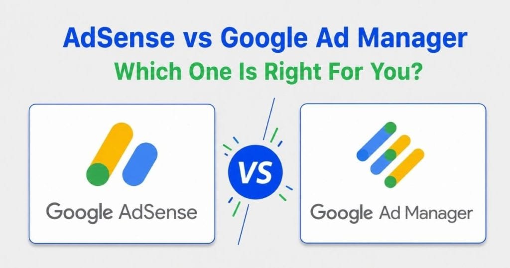 AdSense and Google Ad Manager logos shown side by side with a VS symbol beneath the headline