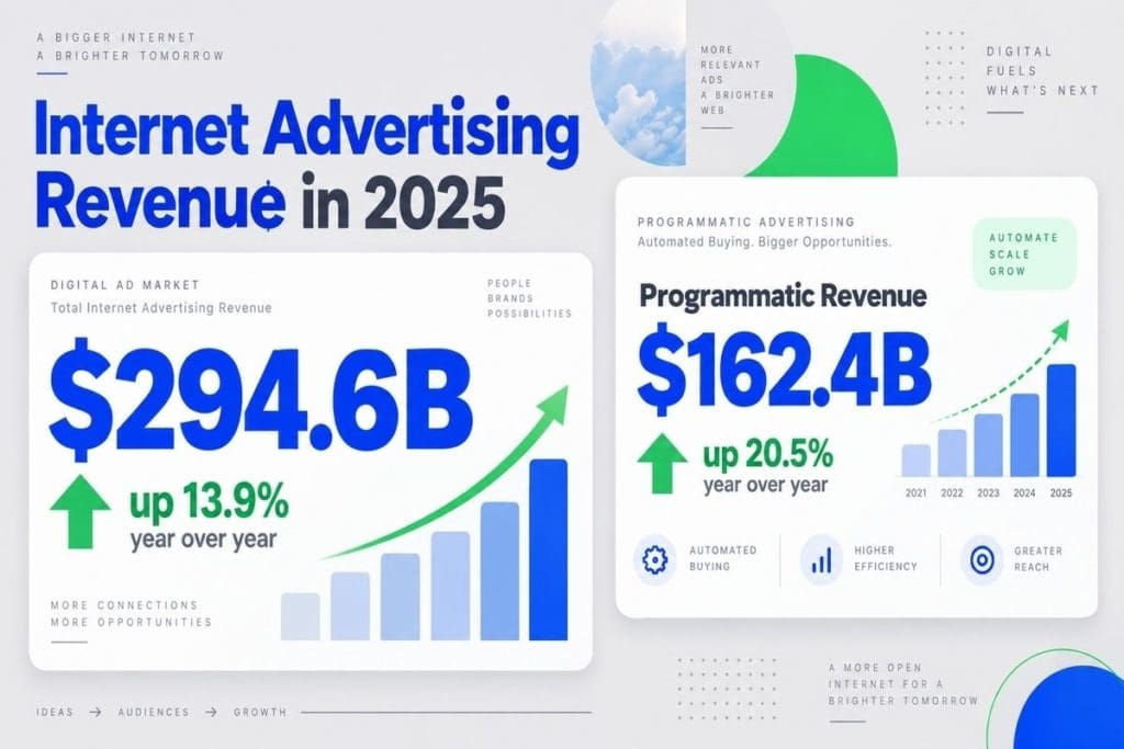 Infographic showing 2025 internet advertising revenue of 294 point 6 billion and programmatic revenue of 162 point 4 billion with strong year over year growth